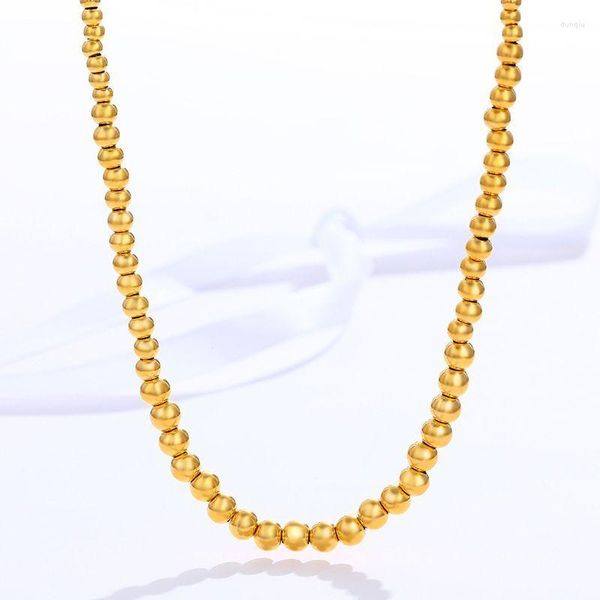 Catene XP Jewelry --( 45 Cm 6 Mm) 24 K Placcato Oro Puro Perline Collane A Catena Per Uomo Donna Moda Senza Nichel