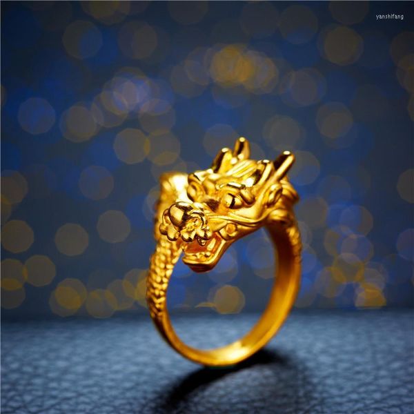 Cluster Rings Soild 24k Gold Yellow Color Ring For Men Regolabile Dragon Finger Wedding Engagement Birhday Jewelry Prepotente