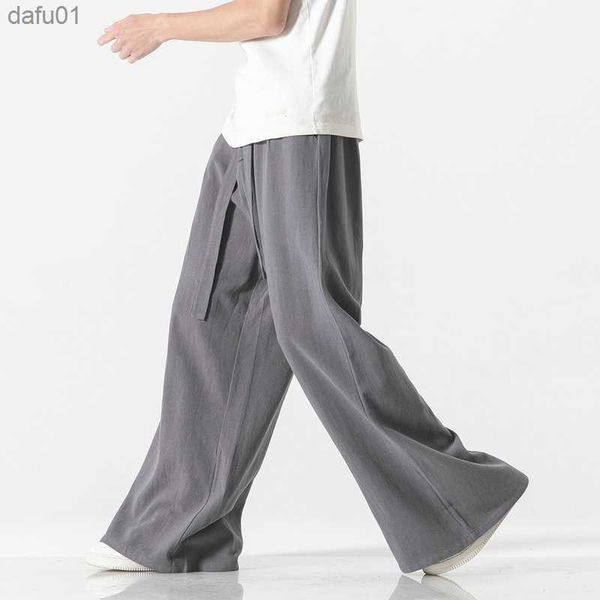 Pantaloni da uomo in cotone e lino vintage da uomo Harem Pants Harajuku oversize casual uomo pantaloni larghi larghi pantaloni da uomo di alta qualità pantaloni jogger L230520