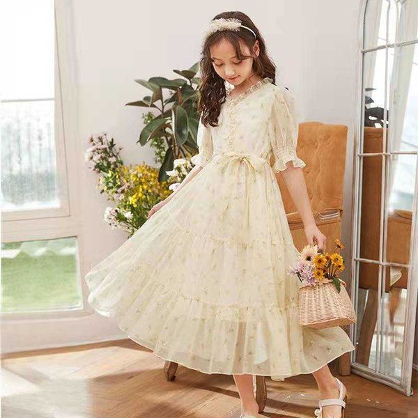 Mädchenkleider Teen Mädchen Kleid 2023 Sommer Blumenmuster Strand Langes Kleid für Mädchen Böhmen Kinder Chiffon Kleider Kostüm 6 8 10 12 14 Jahre AA230531