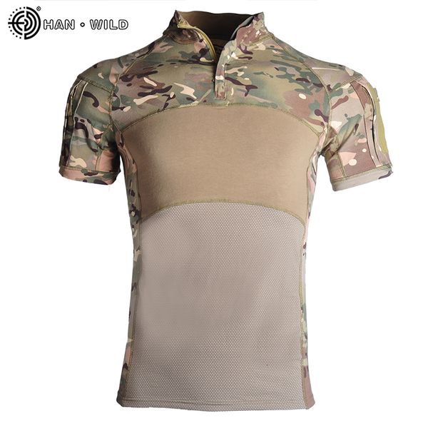 T-shirt da caccia T-shirt tattica militare maschile Top Elasticity Men Camo Army Combat Shirt Airsoft Paintball Hunting Cothes Camicie Multicam Top 230530
