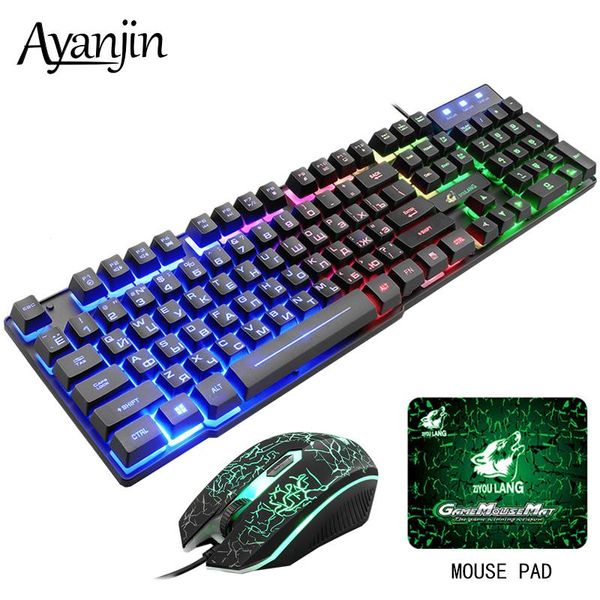 Combos À Prova D 'Água Teclado Russo Com Fio Teclado E Mouse Combo Com Mouse Pad Gaming RU + EN Teclados de Computador Iluminados