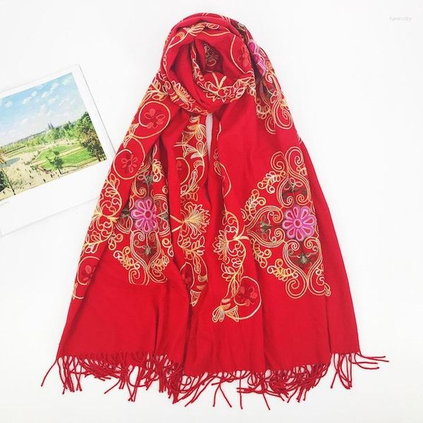 Schals Schal Dicke Winter Frauen Warme Kaschmir Chinesischen Knoten Stickerei Quaste Schal Wrap Decke Hijab Pashmina