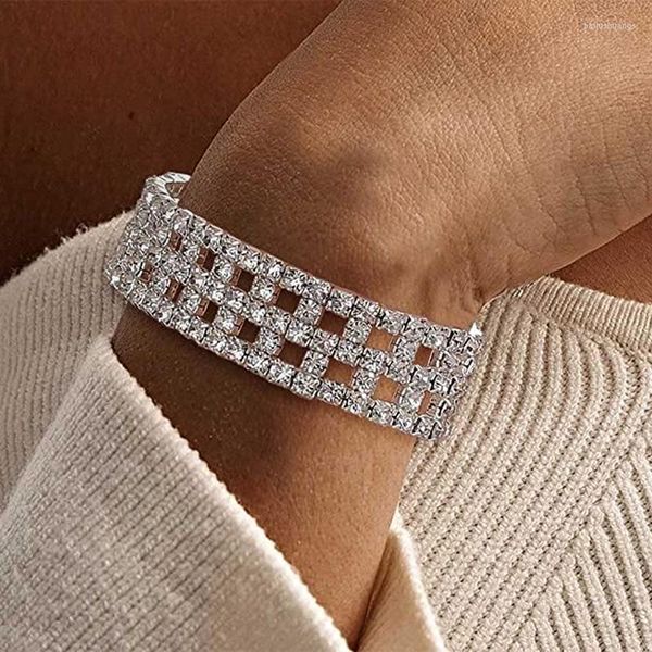 Bangle Stonefans Sparkly Athestone Bracelet Chain для женщин Полые многослойные свадебные украшения для свадебных украшений