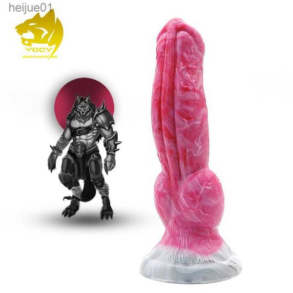 Brinquedos adultos yocy lobo lobo curvo vibrador monstro de silicone de silicone de silicone, plug de massager vaginal de spot gotom de silicone, brinquedo sexual para homens l230518