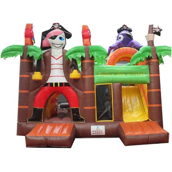 Commercial PVC Sewing Sewing Inflable Pirate Play Play Tema Slide Jumping Combo Bounce House Jumping Combo Palm Tree Moonwalk Bouncer para crianças de navio a porta