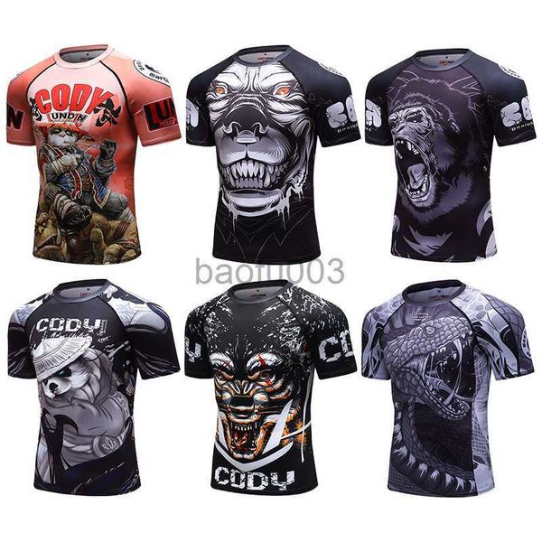 Erkek Tişörtleri Spor Salonu Fitness Sıkıştırma Gömlek Erkekler Kısa Kollu Spor Çalışıyor Hızlı Kuru Fit T-Shirt Boks MMA BJJ Vücut Geliştirme Egzersiz Gömlekleri J230531