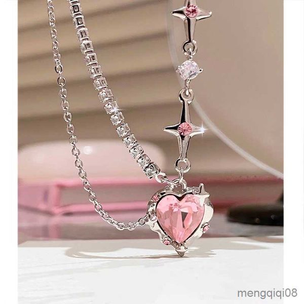 Подвесные ожерелья сладкая розовая любовь звезда звезда металлическая цепная сеть ожерелье сердца для женщин