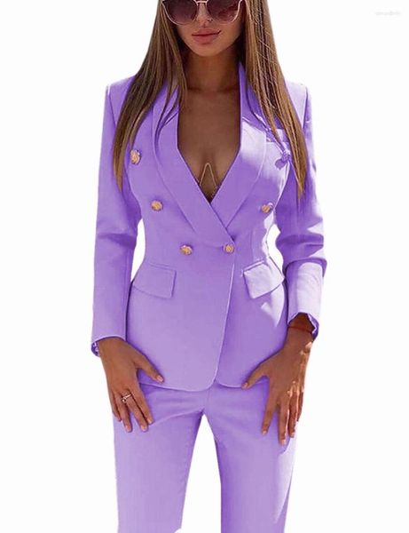 Erkekler Takımlar Kadınlar 2 Parça İnce Fit Çentik Çift Kelime Breated Blazer Ofis Lady Suit Set İşi (Blazer Pantolon)