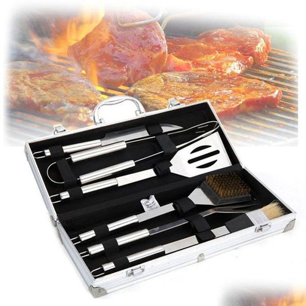 Ferramentas para churrasco, acessórios, kit de utensílios externos profissionais com caixa de alumínio, conjunto de 6 peças, aço inoxidável, churrasco, cozinha Vt1145 Dro Dhyjc