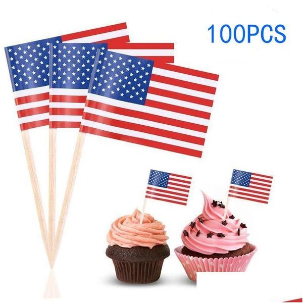 Decoração de festa 100pcs uk Tootick Flag American Tooticks Cupcake Toppers Baking Cake Decor Drink Beer Stick Supplies Dh1214 Drop de Dhhmh