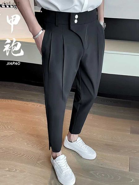 Calças masculinas elegantes calças de blazer casual masculino Moda coreana Slim Troushers formais calças pretas masculinas calças clássicas de harém branco L230520