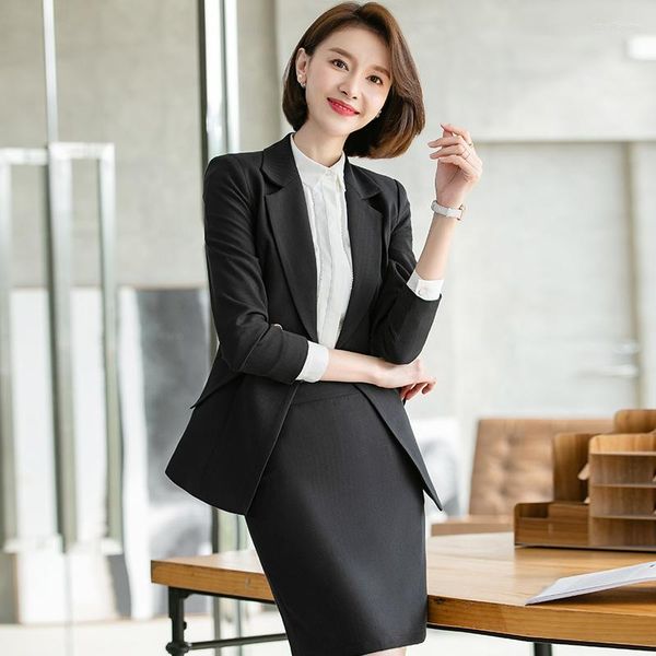 Vestido de duas peças Fromal Blazer preto feminino Terno de saia Jaqueta Office Work Work Use Business Uniform OL Styles