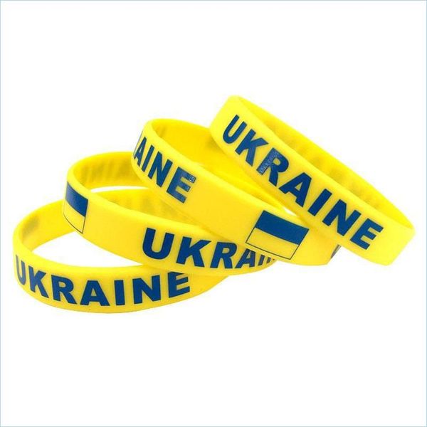 Favore di partito 2022 Supporto Ucraina Braccialetti Braccialetti in gomma Sile Braccialetti Bandiere ucraine I Stand With Yellow Blue Sports Elastic Wr Dha0N