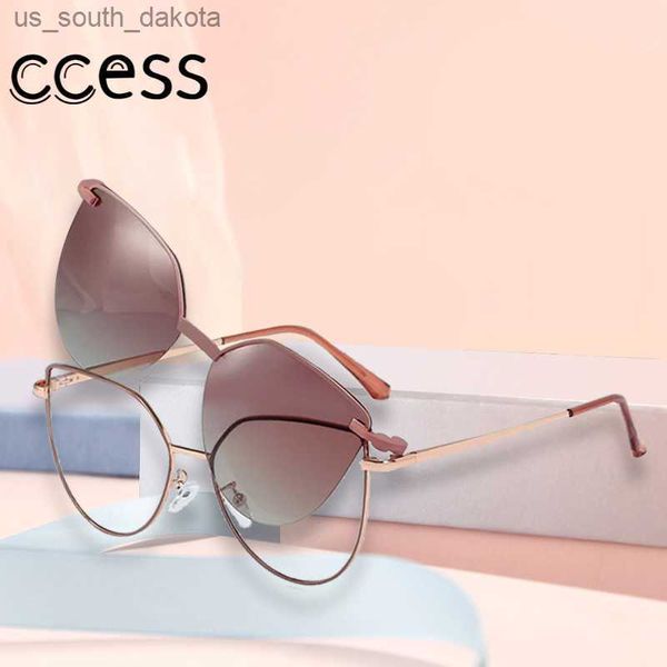 Novos óculos de sol polarizados flip-on cat eye armação de metal vintage moda anti-luz azul óculos de sol para mulheres homens uv400 gafas l230523