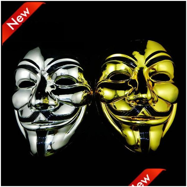 Máscaras de festa Gold Sier V Masquerade For Vendetta Anonymous Valentine Ball Decoration Fl Face Halloween Scary Dbc Drop Delivery H Dhayh