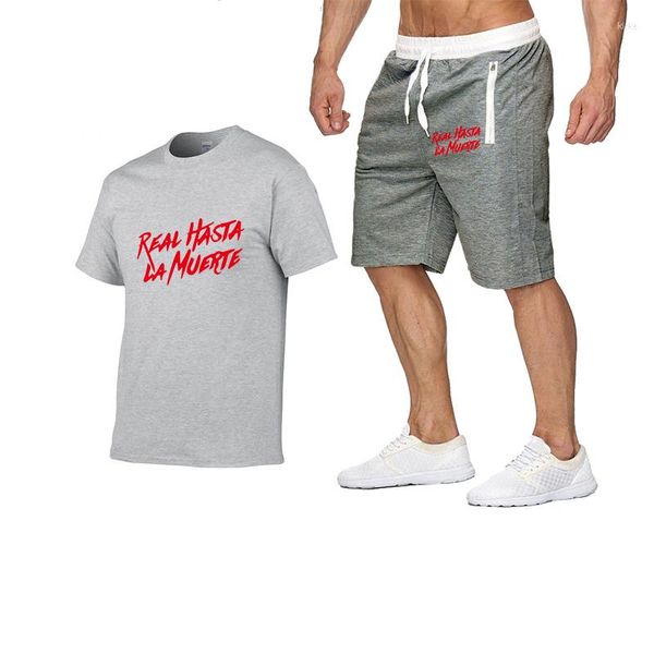 Camisetas masculinas reais hasta la muerte marca de moda shorts duas peças tracksuit casual masculino ginásio ginásio fitness