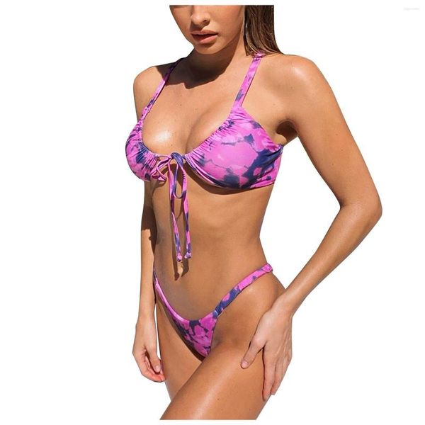 Costume da bagno da donna Bikini spaccato da donna con lacci Stampato Moda magra Costumi da bagno sexy Set di tankini