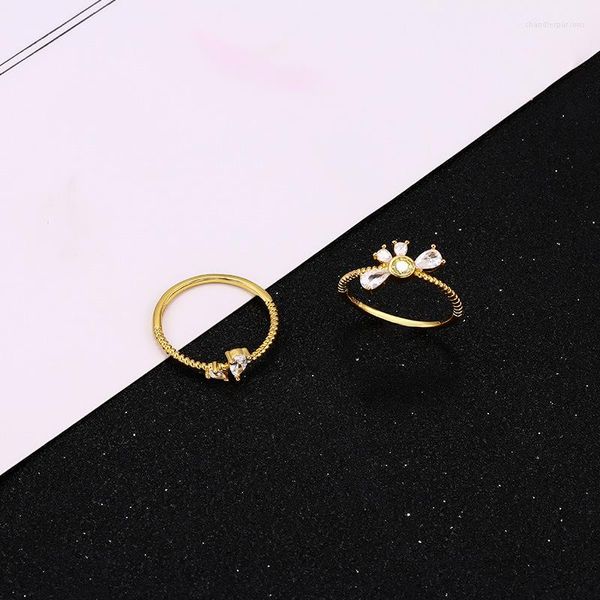 Cluster-Ringe VENTFILLE Mode Zirkon Intarsien Blume Gänseblümchen Ring Damen Zwei-in-Eins-Kombination Flash Diamant Gold Einfache Schmuck Geschenk