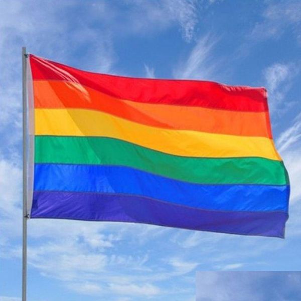 Bandeira bandeira bandeira arco -íris 3x5ft 90x150cm Orgulho gay Polyester colorf lgbt lésbico decoração de parada dbc entrega home jardim home garden fes dhksa