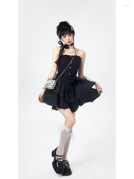 Sıradan elbiseler yaz Japon harajuku gotik siyah dikiş kız moda lolita mizaç kawaii tatlı elbise
