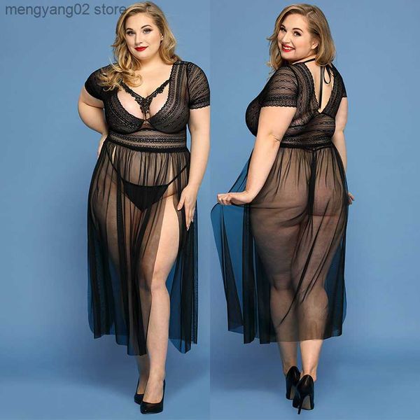 Conjunto Sexy JSY Lingerie Sexy Lingerie Plus Size Renda Transparente Vestido Feminino Lingerie Erótica Comes Camisola Sexy Pijamas T230531