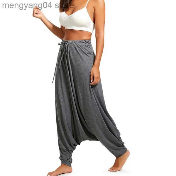 Damenhosen Capris Frauen Baggy Haremshosen mit tiefem Schritt und Kordelzug Lässige lose Hosen in voller Länge Hippie-Ballonhosen Hosen S-2XL T230531