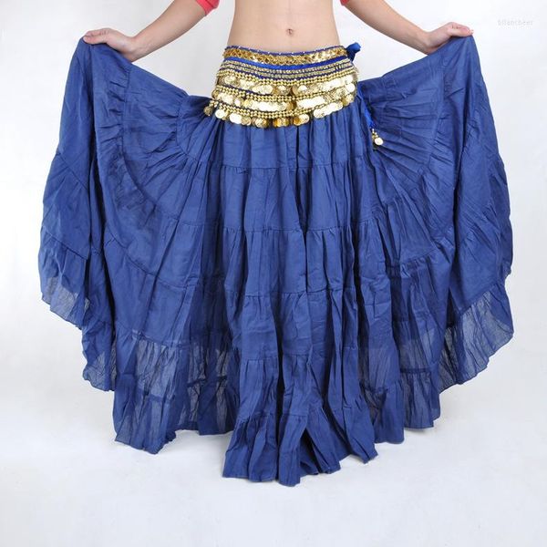 Abbigliamento da palcoscenico Donna Lino Yoga Gonna di danza del ventre Costumi Tinta unita Gypsy Tribal Dancing Show Maxi Dress Performances