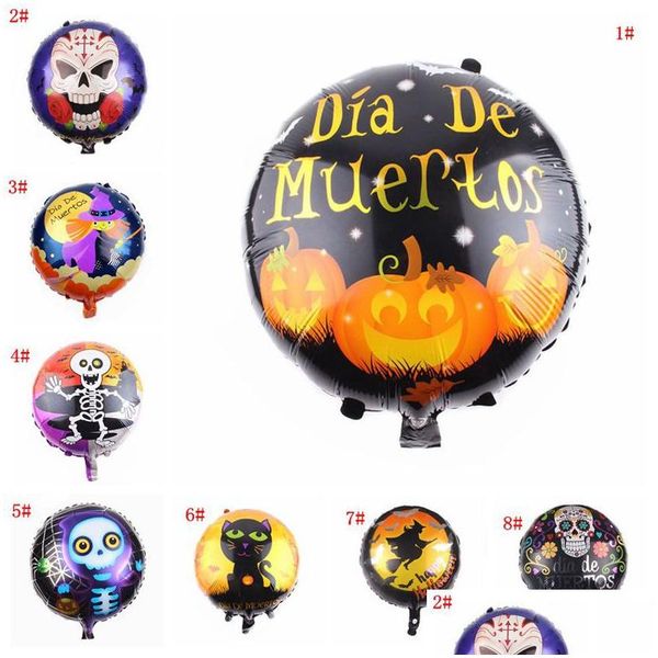 Decoração de festa 18 polegadas Halloween alumínio -alumínio Balão de abóbora Black Cat Print Helium Kid Toy DBC Drop Delivery Home Garden Fe Dh6g9