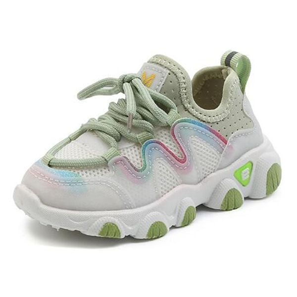 Neue weiche Sohle für Kinder und Mädchen, lässige Unisex-Mode-Mesh-Schuhe, Jugend- und Kinder-Laufsportschuhe, grün-rosa-weiße Schuhe für Jungen und Mädchen