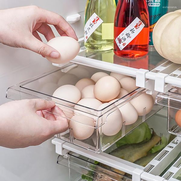 Bottiglie di stoccaggio Scatola per frigorifero per uova Plastica trasparente Cucina Frutta Contenitore per la conservazione di bevande Cassetto per alimenti in PET Organizzatore per alimenti