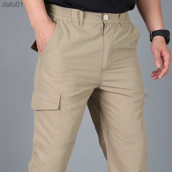 Calças masculinas Casual Summer Cargo Pants Men Múltiplas calças táticas de bolso masculino Militarmente impermeável seco rápido Plus Tamanho S-5xl Pant L230520
