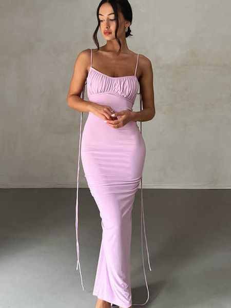 Ремень для спагетти макси-платья для женщин 2023 Новое модное шнурок без спинки летние платья Элегантные тонкие вечерние платья