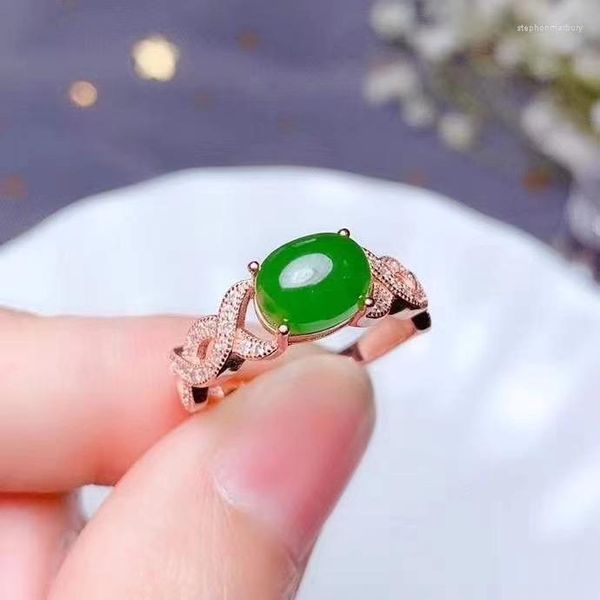 Cluster-Ringe, elegantes Geschenk zum Jahrestag, am beliebtesten, echter und natürlicher Hetian-Jaspis-Jade-Ring, 925er Sterlingsilber, klassisch