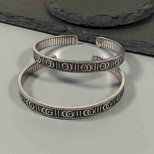 designer di gioielli bracciale collana anello Sterling vecchio ingranaggio a strisce coppia versatile da donna aperta Bracciale di alta qualità