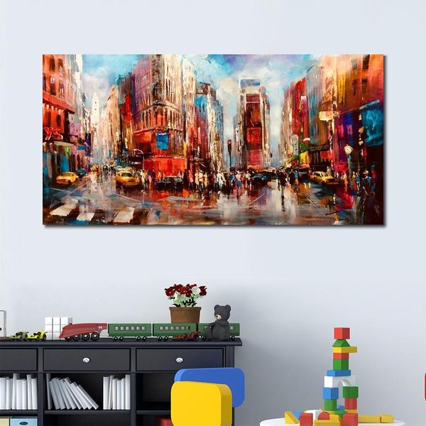 Quadro su tela City View New York Elegante fatto a mano Willem Haenraets Dipinto Impressionista Paesaggio opera d'arte per la parete di casa