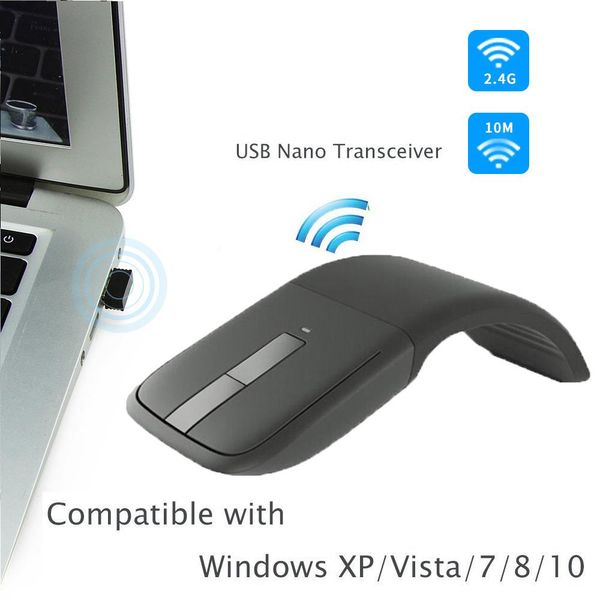 Ratos de computador sem fio dobrável mouse bluetooth fino óptico jogo dobrável mouse com receptor usb para microsoft pc portátil