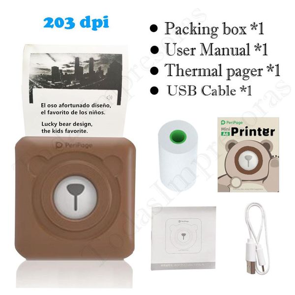 Принтеры Peripage милый коричневый A6 Mini Pocket Printers Bluetooth Thermal Photo