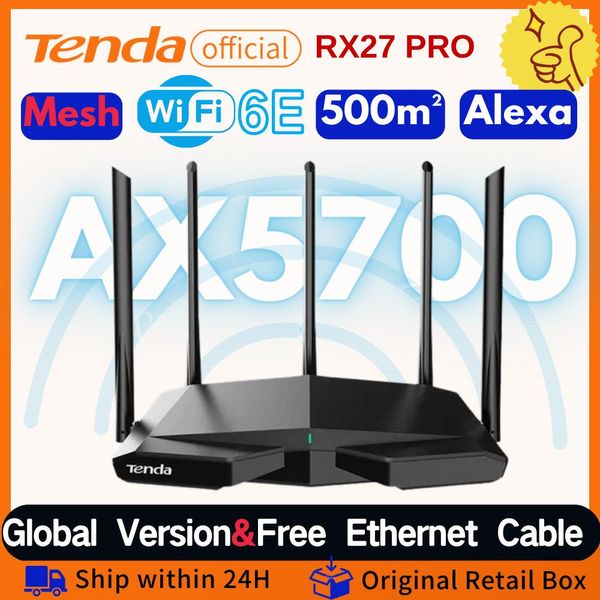Router Tenda WiFi6 Router AX5700 Rx27 Triband Gigabit WiFi 6e Mesh Router Wireless Rotel Gigabit PK Xiaomi Router Ofdma Mumimo