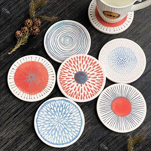 Mats Pads Round Cork Insation Pad Color Coffee Cup Mug Table Tabletop Coaster Waterabsorbent Ceramic Cups Custom Drop Delivery Dh89Q