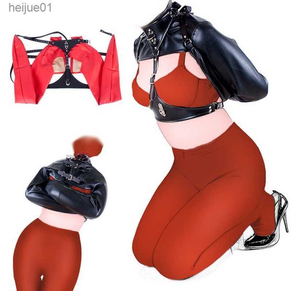 Giocattoli per adulti BDSM Costume Seno aperto Senza coppe Giacca dritta Top Pelle Braccio Binder Restraint Fetish Body Binder Harness Donna SM Sex Toys L230518