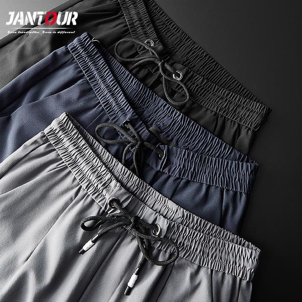 Calças Jantour Brand Sortpants Strelt Men's Casual Pants Black Blue Gray Classics Moda Materia Skinny Slim JOGGING TRUSHERS 2838