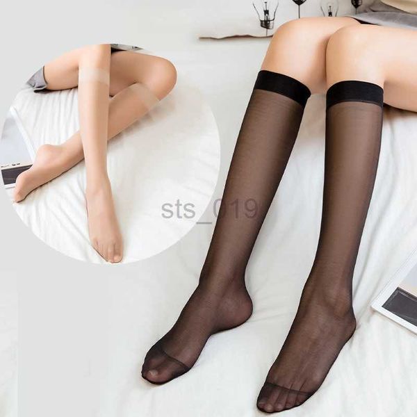 Conjunto de 5 pares de meias sensuais meias de náilon ultrafinas femininas pretas e cor da pele meias longas transparentes de alta elasticidade para meninas femininas J230531