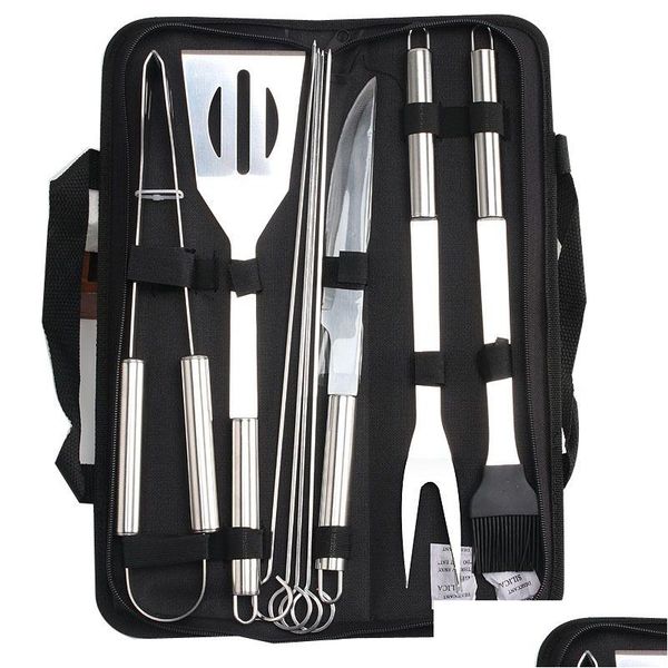 Acessórios para ferramentas de churrasco 9pcs/conjunto utensílios de churrasqueira ao ar livre de aço inoxidável