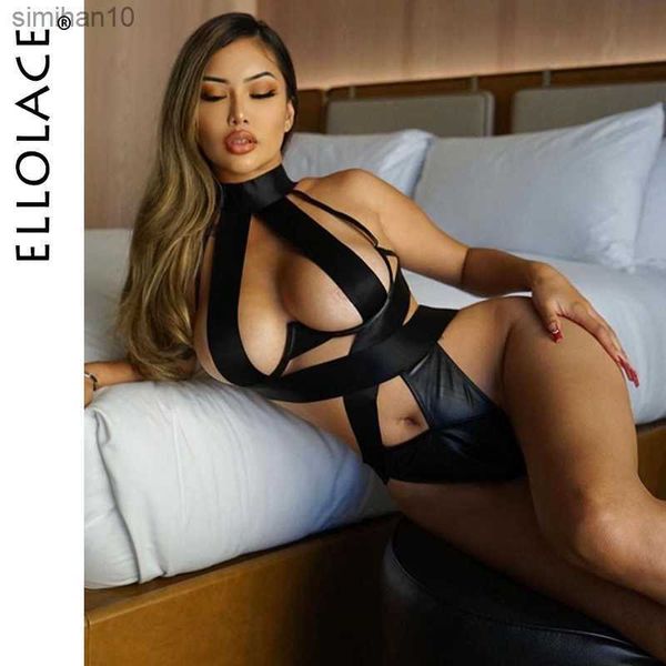 Бруки трусики Ellolace Bangage Sexy Lingerie Bodysuit Women Balter Holder Out Exotic Black Porn Bottom SiSsy Hot Sensual Body L230518