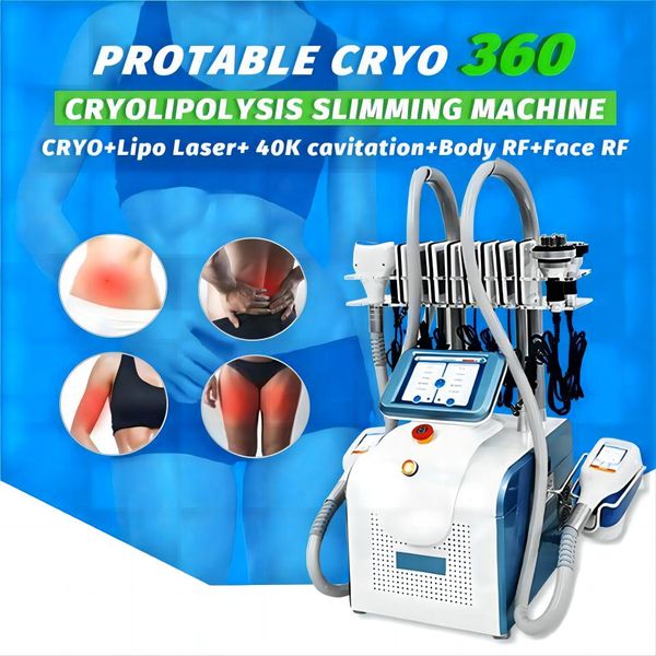 CRYO 360 ° Cryolipolysis Fat Freeze 7 in 1 macchina dimagrante body sculpting perdita di peso 3 maniglie cryo + cavitazione 40K + corpo RF + viso RF + laser Lipo