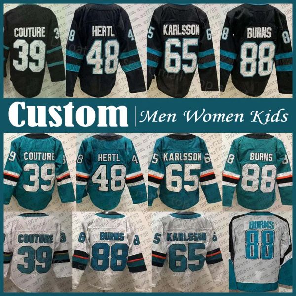 Logan Couture Erik Karlsson Hockey Jersey Homens Custom Mulheres Kid San Jose''''Sharks''tomas Hertl Kevin Labanc Kaapo Kahkonen Steven Lorentz Patrick Marleau Willia