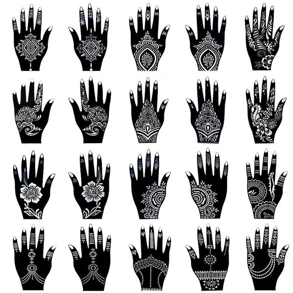 Schablonen 20-teiliges Henna-Tattoo-Schablonen-Set für Frauen, temporäre Körperkunst, indische Mehndi-selbstklebende Tattoo-Vorlagen für Handmalerei