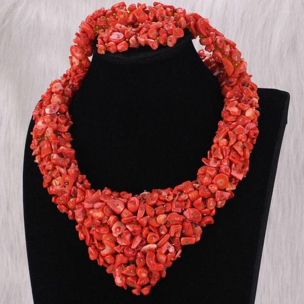 Collana Orecchini Set Dudo Perline di corallo nigeriano Gioielli Cuore Design Set di gioielli africani per le donne con bracciale e 2023
