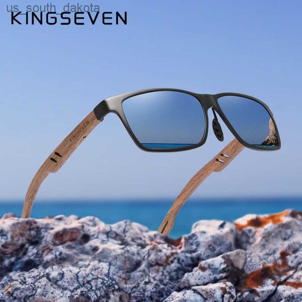 KINGSEVEN 2019 Nuovo design in alluminio + occhiali da sole in legno di noce fatti a mano da uomo accessori per occhiali polarizzati occhiali da sole per donna L230523